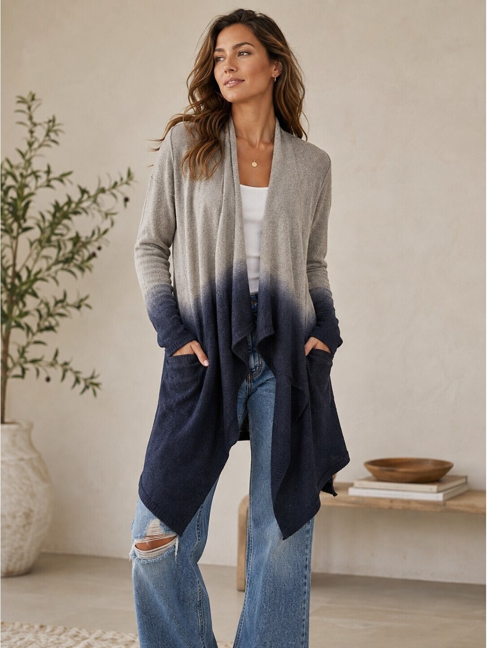 Barefoot Dreams Cardigan 1x Cozy Chic Lite Ombre Grey Blue